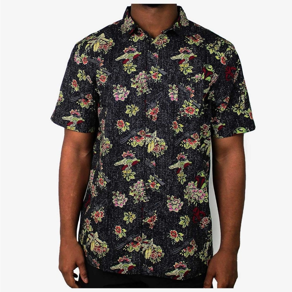 *NWT* Star Wars Boba Fett Floral woven button up shirt